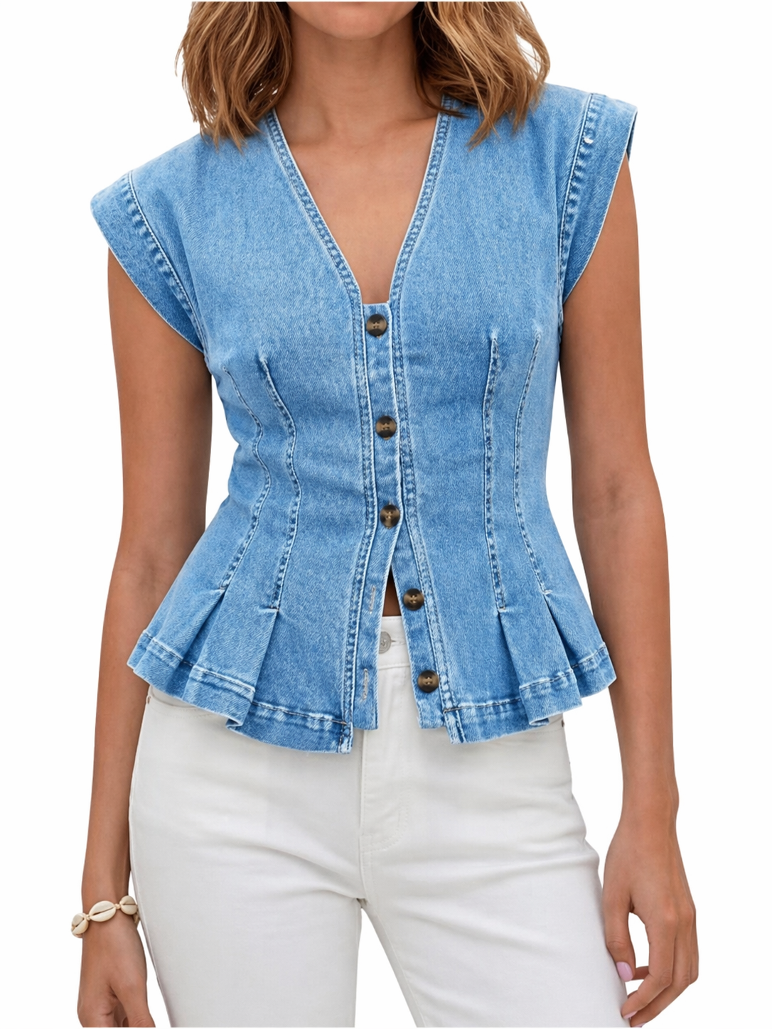 Viera | Top Denim z Dekoltem w Serek