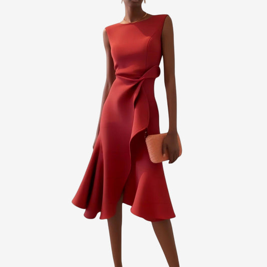 Eliana – Elegancka sukienka midi z asymetrycznym krojem