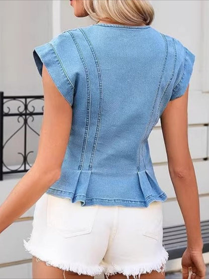 Viera | Top Denim z Dekoltem w Serek