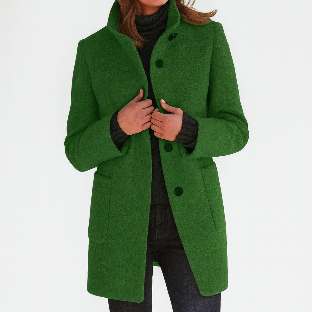 Elara™ | Elegancki płaszcz soft-wool z wysokim kołnierzem