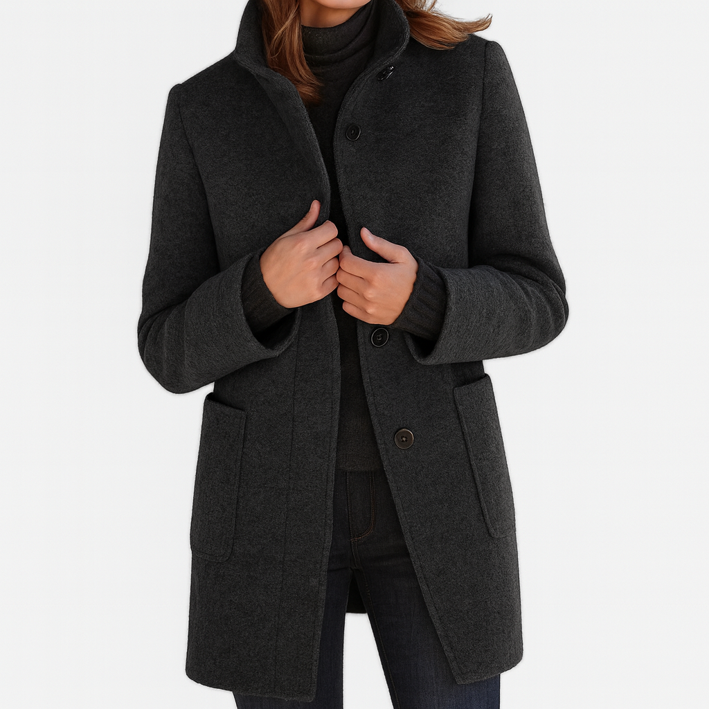 Elara™ | Elegancki płaszcz soft-wool z wysokim kołnierzem