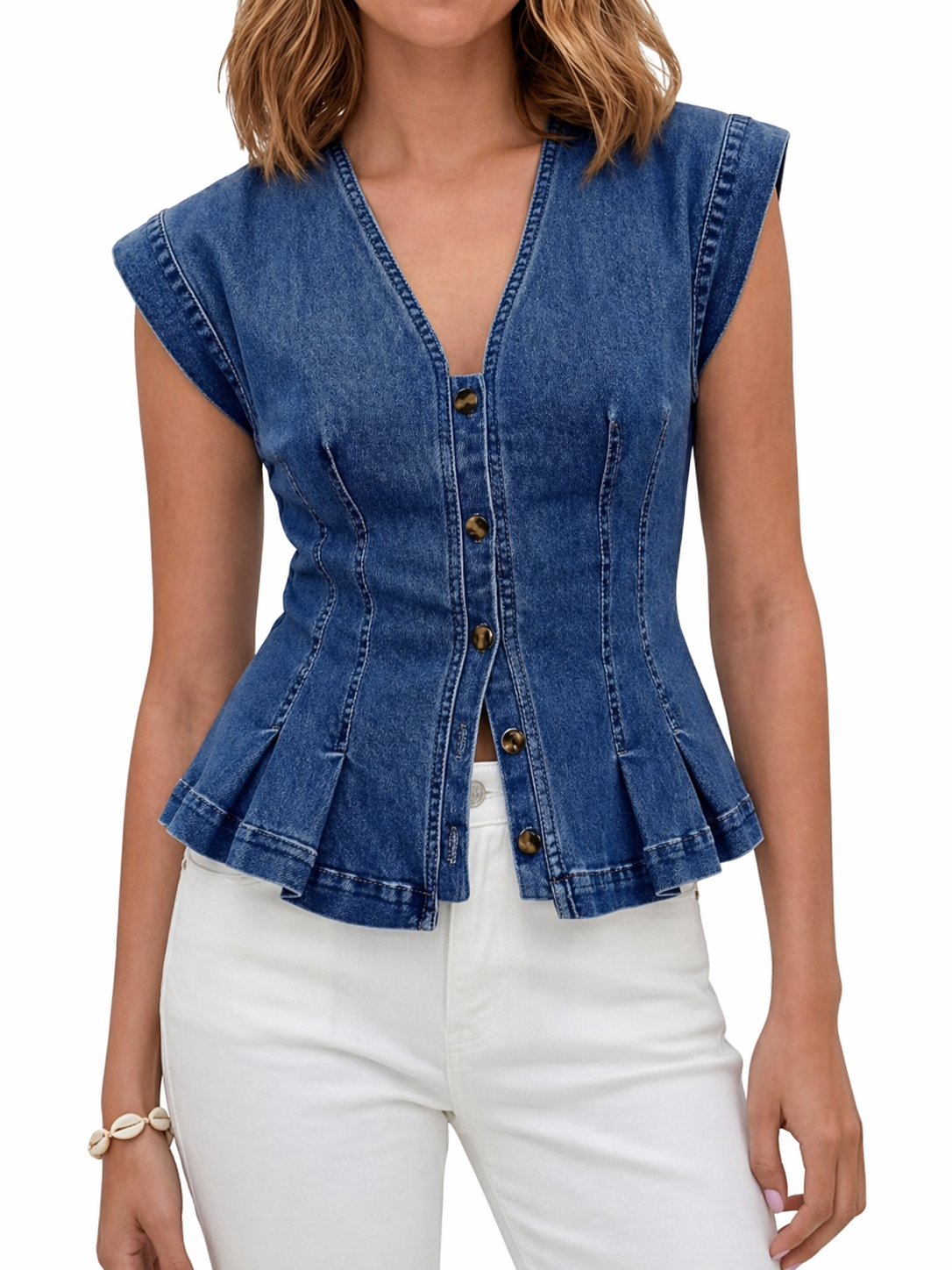 Viera | Top Denim z Dekoltem w Serek