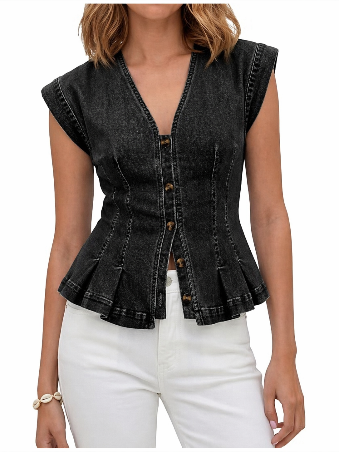 Viera | Top Denim z Dekoltem w Serek