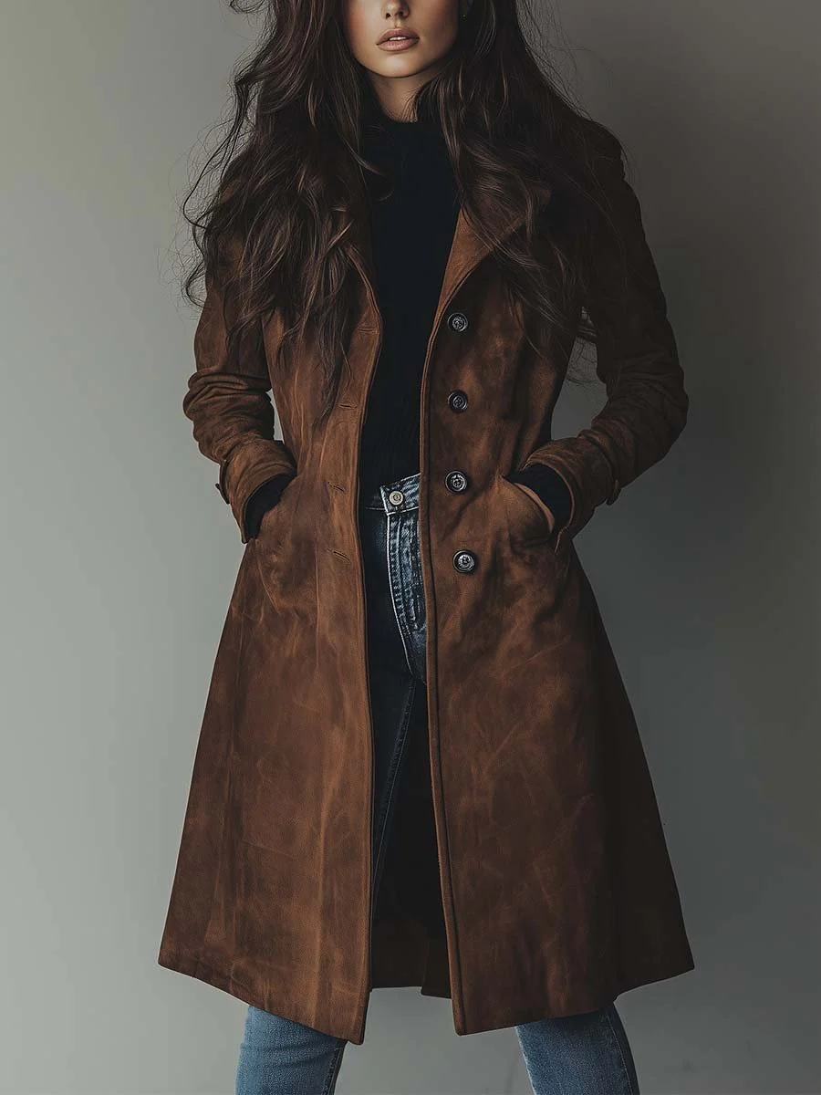 Teresa™ | Luksusowy zamszowy płaszcz trench w stylu vintage