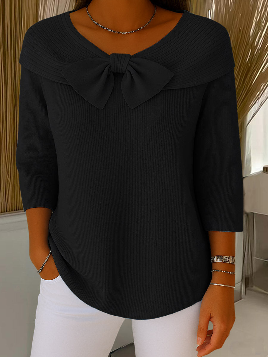 Nerissa™ – Elegancki sweter z kokardą i rękawem 3/4